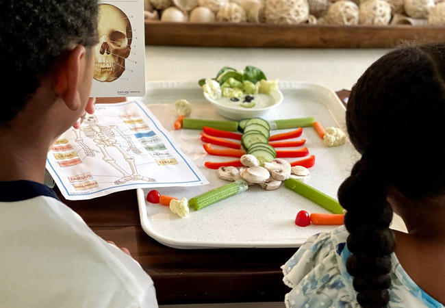 Educational vegetable skeleton snack