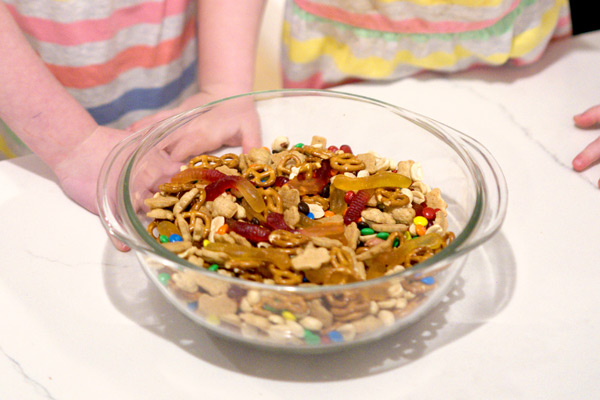 Finished trail mix in a bowl
