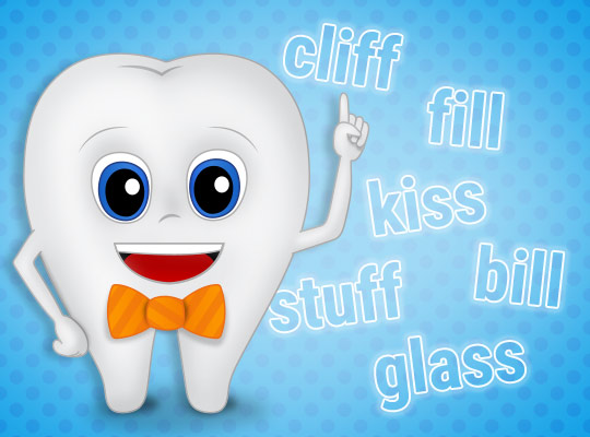 a tooth looking at words with double consonants f, l, and s