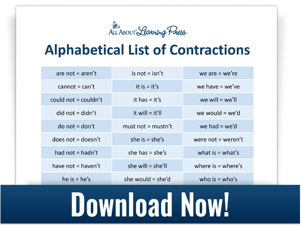 click to download your alphabetical list of contractions