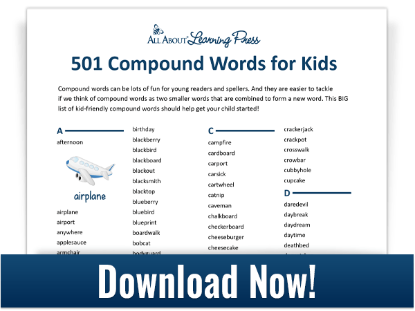 Preview of big list of compound words for kids