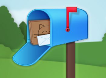 blue mailbox with box and letter