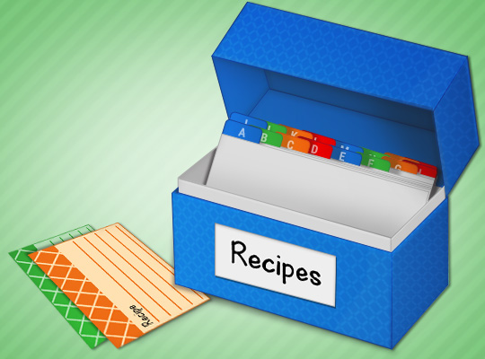 recipe box with alphabetical dividers