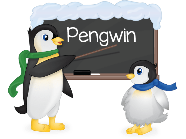 mom penguin correcting a child's spelling mistake
