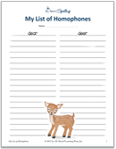 My List of Homophones - download your free PDF