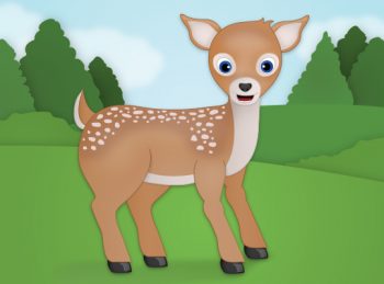 a small deer with big eyes in a field