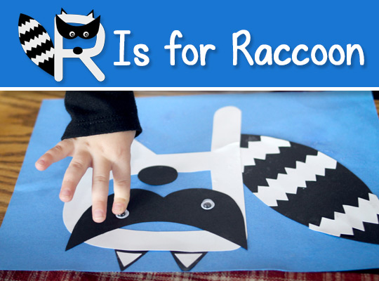 title graphic for R Is for Raccoon ABC Craft