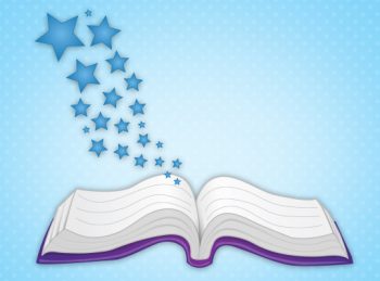 print awareness - open book with stars coming out of it