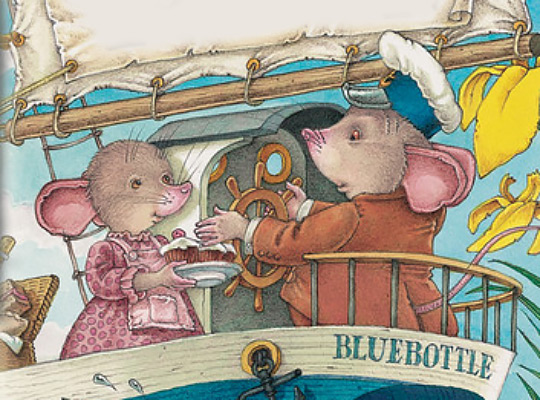 cute mice tumtum and nutmeg on a boat