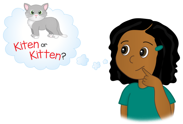 girl wonders how to spell kitten