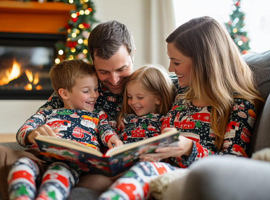 Family reading together during the holiday season