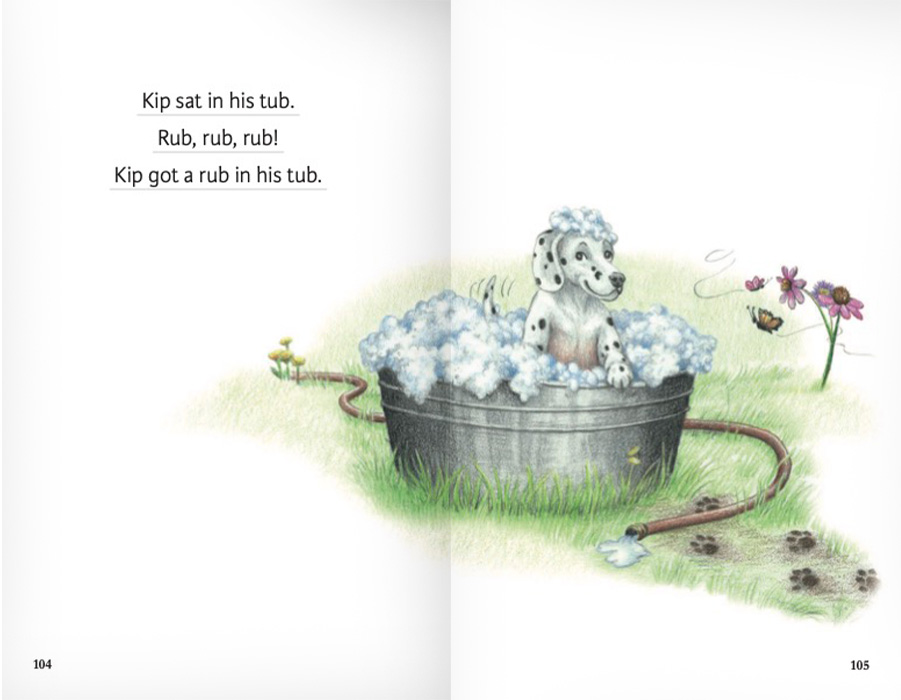 Pages 104-105 from Run Bug Run!, a phonics-based reader from All About Learning Press.