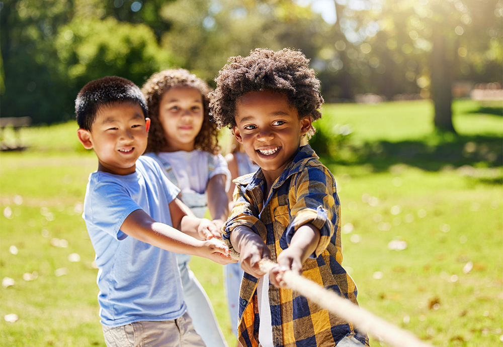 Children playing tug-of-war